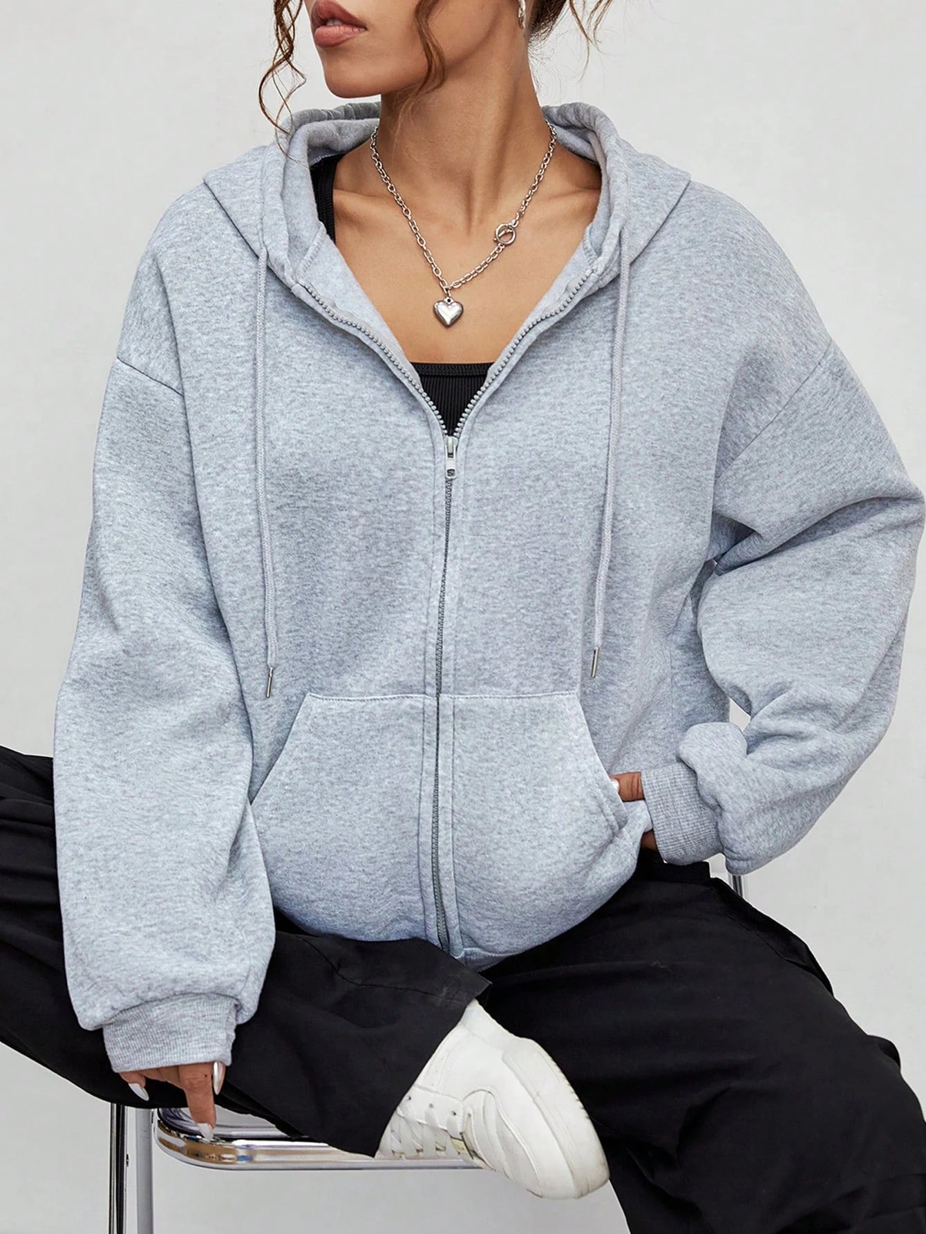 Solid Zipper Hoodie Women Warm Fleece