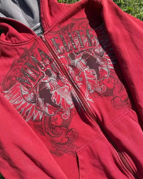 2000s Vintage Red Full Zip Hoodie